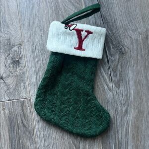 NWOT "Y" Green and White Mini Christmas Stocking